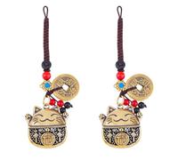 SUPERFINDINGS 2 pz Maneki Neko Buona Fortuna Ornamenti Da Appendere Portachiavi Cinese Portafortuna Portachiavi Gatto Portafortuna con Cinque Imperatori Denaro Feng Shui Lunghezza Denaro 12.5cm