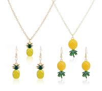 SUPERFINDINGS 2 Set Ananas Bijoux Set Frutta Collier Pendentif Boucles D'Oreilles À La Mode Goutte D'Eau Collier Mignon En Alliage Avec Charme Tropical Ensemble De Bijoux Pour Femme