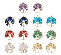 SUPERFINDINGS 2 Set Cuore Albero della Vita Gemma Ciondolo Cristallo Quarzo 7 Chakra Cristalli Pietre Preziose Filo di Rame Ciondoli Avvolti Vita Dell'Albero Ciondoli Ciondolo, Foro: 3.2~3.5 mm