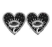 SUPERFINDINGS 2 toppe a forma di cuore con occhi malvagi, 71 x 69 mm, vintage, con strass, a forma di cuore, per vestiti, jeans, giacche, borse, decorazioni fai da te, nero/rosa, 71x69x4.5mm, tessuto