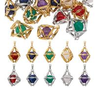 SUPERFINDINGS 20Pcs 10 Stili Ciondoli di Pietra Gemma Mista Naturale Charms 304 Acciaio Inox Gabbia di Pietra Dangle Charms per Collana Gioielli Facendo Artigianato Fai da Te