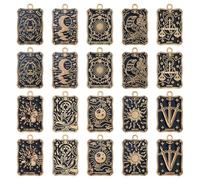 SUPERFINDINGS 20Pcs 10Stili Charms Carta Tarocchi Ciondolo lega smaltata Amuleto Lucky Charms oro nero Halloween Gotico Magia Tarocchi Charm Ciondolo Rettangolo per fai da te gioielli