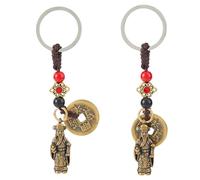 SUPERFINDINGS 2pcs Dio della ricchezza statua portachiavi ciondolo portachiavi fortuna portachiavi moneta portachiavi Feng Shui lega mascotte portachiavi con anello circolare per borsetta