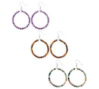 SUPERFINDINGS 3 paio di Orecchini Pendenti con Perline di Cristallo, Orecchini con Perline Rotonde Colorate, Orecchini Pendenti con Perline di Pietre Preziose Miste Naturali, Regalo di Compleanno