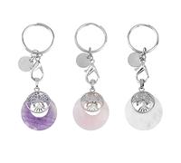 SUPERFINDINGS 3 Pz Albero Della Vita Gemma Portachiavi Chakra Naturale di Cristallo Portafortuna ID Tag per Le Donne Ragazze, Diametro Interno: 22 mm