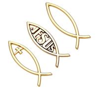 SUPERFINDINGS 3 Stili Adesivi Dorati Gesù Cristo Pesce e Croce Autoadesiva in Metallo Ottico Decalcomania Distintivo Emblema per Finestrino Auto Computer Portatili Frigorifero Bagagli