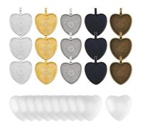 SUPERFINDINGS 30 Ciondolo A Cuore con Cornice Vuota per Immagini con 30 Pezzi di Cabochon Trasparente, Ciondolo Colorato Vuoto per Collana Fai-da-Te per Matrimoni e Gioielli Artigianali