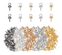 SUPERFINDINGS 300 Pz 5 Colori Ottone Cup Peg Bails Pendenti 7x3mm Ottone Cup Pearl Eye Pin Bail Peg Pendenti Pin Occhio Cappucci per Mezze Perline Forate Creazione di Gioielli Foro: 1.5 mm