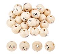 SUPERFINDINGS 30Pz 30mm Natural Smile Face Perline di Legno Perline Artigianali in Legno Distanziatore Allentato Perline di Legno Perline Distanziatrici per Testa di Bambola per Gioielli Artigianali