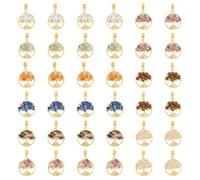 SUPERFINDINGS 36 ciondoli a forma di albero della vita, 9 colori, con cristalli di quarzo chakra, ciondoli misti con pietre preziose, europei, piatti, rotondi, con foro grande, per la creazione di