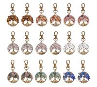 SUPERFINDINGS 36 Pezzi 9 Stili Albero della Vita Ciondolo Charms Cristallo Quarzo Pendenti Pietre Preziose Chakra Bronzo Antico Portachiavi per La Creazione di Gioielli con Chiusure A Moschettone