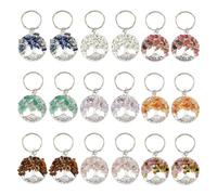 SUPERFINDINGS 36 Pezzi di Portachiavi 9 Stile Albero della Vita con Pietre Chakra in Lega con Anelli Portachiavi. Pendenti di Gemme Naturali Miste per Feste, Accessori di Gioielleria e Regali.