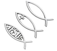 SUPERFINDINGS 3pz Argento Adesivi Gesù Cristo Pesce E Croce Autoadesivo Ottica Decalcomania Distintivo Emblema per Finestra di Automobile Computer Portatili Bagagli Frigorifero