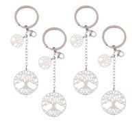 SUPERFINDINGS 4 portachiavi con albero della vita, vintage, in acciaio inox, piatto, rotondo, portafortuna, per feste, bomboniere, borse, chiavi dell'auto