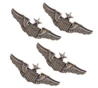 SUPERFINDINGS 4 spille a forma di ali in bronzo anticato dell'aeronautica militare senior, in lega, 22 x 57,5 mm, spilla a forma di ala pilota, per cappelli, camicie, uniformi, costumi, assistenti di