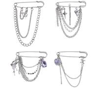 SUPERFINDINGS 4 Stil Decorative Spille da Bavero Punk Spille con Collo Spille per Abito Spilla Argentata Spilla per Cintura con Catena a Pendente Spilla in Lega Spilla con Stella Spilla con Farfalla