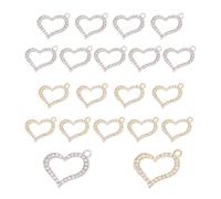 SUPERFINDINGS 40 Pezzi 2 Colori Ciondolo Cuore in Strass Oro Argento Ciondolo Amore in Lega Brillante Ciondoli A Cuore Cavo Ciondoli d'Amore per Creazioni Fai da Te e Gioielli