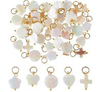 SUPERFINDINGS 40 pezzi 5 stili ciondoli conchiglia conchiglia naturale charms fascino mare oceano croce cuore fiore rotondo farfalla conchiglia perline con anello di salto dorato