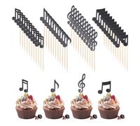 SUPERFINDINGS 48 Pezzi Decorazioni Per Cupcakes Con Note Musicali Nere Glitter Brillanti Simboli Musicali Picks Cupcakes Tema Musica Per Festa Di Nozze Compleanno Forniture