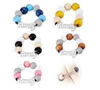 SUPERFINDINGS 5 Pz 5 Colori Perline di Legno Portatovaglioli Anelli Portatovaglioli Fatti A Mano con Targhetta Portatovaglioli Ornamenti Parola Famiglia Portatovaglioli in Legno con Perline