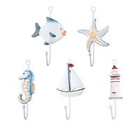 SUPERFINDINGS 5 Pz Ganci da Parete in Stile Mediterraneo Gancio da muro marino Ganci Tema Spiaggia Oceano per asciugamani per Appendere Chiavi Sciarpe Gioielli Asciugamani