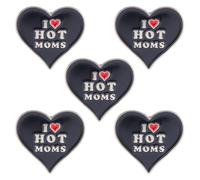 SUPERFINDINGS 5 spille smaltate a forma di cuore con scritta "I Love Hot MOMs", spille personalizzate in lega di zinco da donna, design il tuo distintivo personalizzato da bavero, platino, 27 x 30 mm