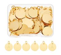 SUPERFINDINGS 60 Pezzi Ciondoli di Timbro Vuoti in Ottone con Anello di Salto Dorato, Ciondoli Piatti Rotondi con Messaggio in Ottone, Braccialetti e Collane, Forniture per La Creazione 15mm