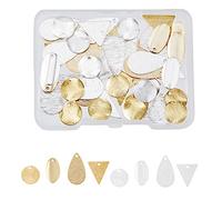 SUPERFINDINGS 64 Pz 4 Stili Stampaggio Tag Ciondoli 2 Colori Ottone Ciondoli Vuoti Ciondoli Metallo Lacrima Piatta Rotonda Triangolo Ovale Tag Ciondoli Pendenti per Creazione Gioielli, Foro: 1~1.2 mm