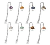 SUPERFINDINGS 8 Pezzi 8 Stili Segnalibri In Lega Stile Tibetano Argento Antico con Pendenti Albero Della Vita Segnalibri di Cristallo Chakra per Amanti Dei Libri 13.5cm