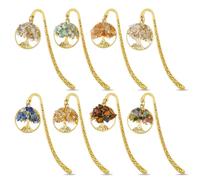 SUPERFINDINGS 8 Pezzi Stili Tibetani Dorati Antichi Segnalibri con Pendenti Albero Della Vita, Chakra e Chip di Cristallo per Amanti Dei Libri 11cm