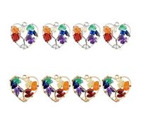 SUPERFINDINGS 8 Pz 2 Colori Cuore Albero della Vita Gemma Ciondolo Cristallo Quarzo 7 Chakra Cristalli Pietre Preziose Ciondoli Vita Dell'Albero Ciondolo Ciondoli, Foro: 2 mm