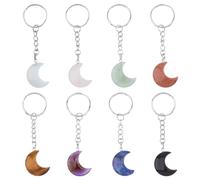 SUPERFINDINGS 8 Stili Gemstone Portachiavi Luna Cristallo Pietra Portachiavi Pietra Naturale Ciondoli di cristallo di quarzo con ferro Split Key Rings per le donne chiave Borsa Borsa Decorazione