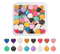 SUPERFINDINGS 96 Pz 2 Stili Sorrisi Faccia Ciondoli Ciondoli Ciondoli Smaltati In Lega Ciondolo Faccia Felice Ciondolo 8 Colori Piatto Roun Cuore con Volto Sorridente Ciondoli, Foro: 1.5~1.6 mm