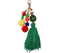 SUPERFINDINGS Borsa In Stile Etnico Bohémien Pedante con Chiusura Girevole In Lega Nappa Portamonete Charm Colorato Pompon Palla Portachiavi Perlina Ornamento