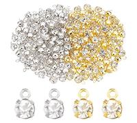 SUPERFINDINGS Circa 200 Pz 2 Colori Ottone Strass Pendenti e Ciondoli Piatto Rotondo in Ottone Crystal Clear Pendenti e Ciondoli Platino Oro Cubic Zirconia Pendenti per,Foro: 1 mm