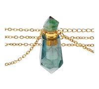SUPERFINDINGS Collana diffusore di oli essenziali Collana diffusore di aromaterapia Ciondolo bottiglia di profumo in pietra di fluorite naturale Flacone di profumo esagonale appuntito