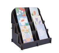 SUPERFINDINGS Espositore per Adesivi Nero A 3 Livello Espositore per Biglietti D'Auguri in Legno Organizzatore per Cartoline Espositore per Biglietti da Visita Autoinstallante, 30x20x30cm