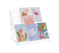 SUPERFINDINGS Espositore per Biglietti D'Auguri In Acrilico A 3 piano Porta Biglietti Da Visita Riviste Organizer Espositore per Adesivi per Scaffale per Letteratura