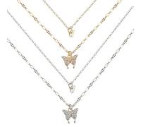 SUPERFINDINGS Insieme di Collier Papillon In Cristallo 2 colore Collier In Argento Superposé Collier A Pendente Papillon In Strass Collier Ras Du Cou Doubles Insectes Volants Pour Femmes Et Filles