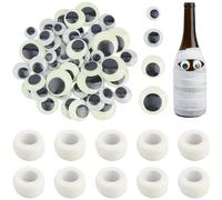 SUPERFINDINGS Kit di decorazione per mummia di Halloween, 100 pezzi, 4 misure, si illuminano al buio, occhi finti che si muovono al buio, 10 rotoli di bendaggio elastico da 4,5 m, fai da te