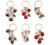 SUPERFINDINGS Portachiavi a forma di coccinella, 6 stili, in lega smaltata, a forma di coccinella, con fiore e foglia, decorazione per borse, ciondoli decorativi per chiavi dell'auto, borse, zaini