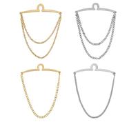 SUPERFINDINGS Set di 4 collane per cravatte da uomo in 4 colori, in oro e argento, alla moda, accessori da uomo, con chiusura ad anello, per abiti, eleganti fermacravatta e penne