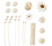 SUPERFINDINGS Set di 56 pezzi per diffusore a steli con 44 bastoncini di fiori in rattan naturale, decorazione profumata per casa, ufficio, bagno, camera da letto