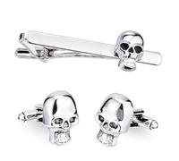 SUPERFINDINGS Set di gemelli da uomo e fermacravatta 2 pezzi gemelli teschio con 1 fermacravatta Novelty Fermaglio per cravatta Punk Fermacravatta gotico