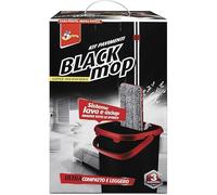 SUPERFIVE, Black Mop Kit, Lavapavimenti a Frangia Piatta, Sistema Lava e Asciuga, Frange in Microfibra, Per Tutti i Tipi di Pavimento