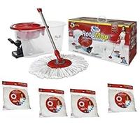 SUPERFIVE ROTOMOP con Pedale Rotante in Microfibra con Secchio ROTO MOP + 4 RICAMBI Inclusi