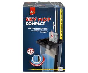 SUPERFIVE Sky Mop Kit Lavapavimenti Compatto con Mop Microfibra 100% Frangia Piatta, Sistema Lava e Asciuga, Secchio Salvaspazio, Pulizia Rapida Senza Aloni