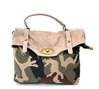 Superflybags Borsa a mano In Vera Pelle Camoscio + Tessuto Mimetico modello DAKOTA Made In Italy