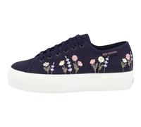 Superga 3740 Platform Flower Embroidery Sneaker Low Donna Blu Scuro