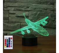 SUPERHONGJIHAO Luce notturna 3D a forma di aeroplano per bambini, lampada da tavolo a LED con telecomando, 16 colori cangianti, regalo di compleanno per bambini